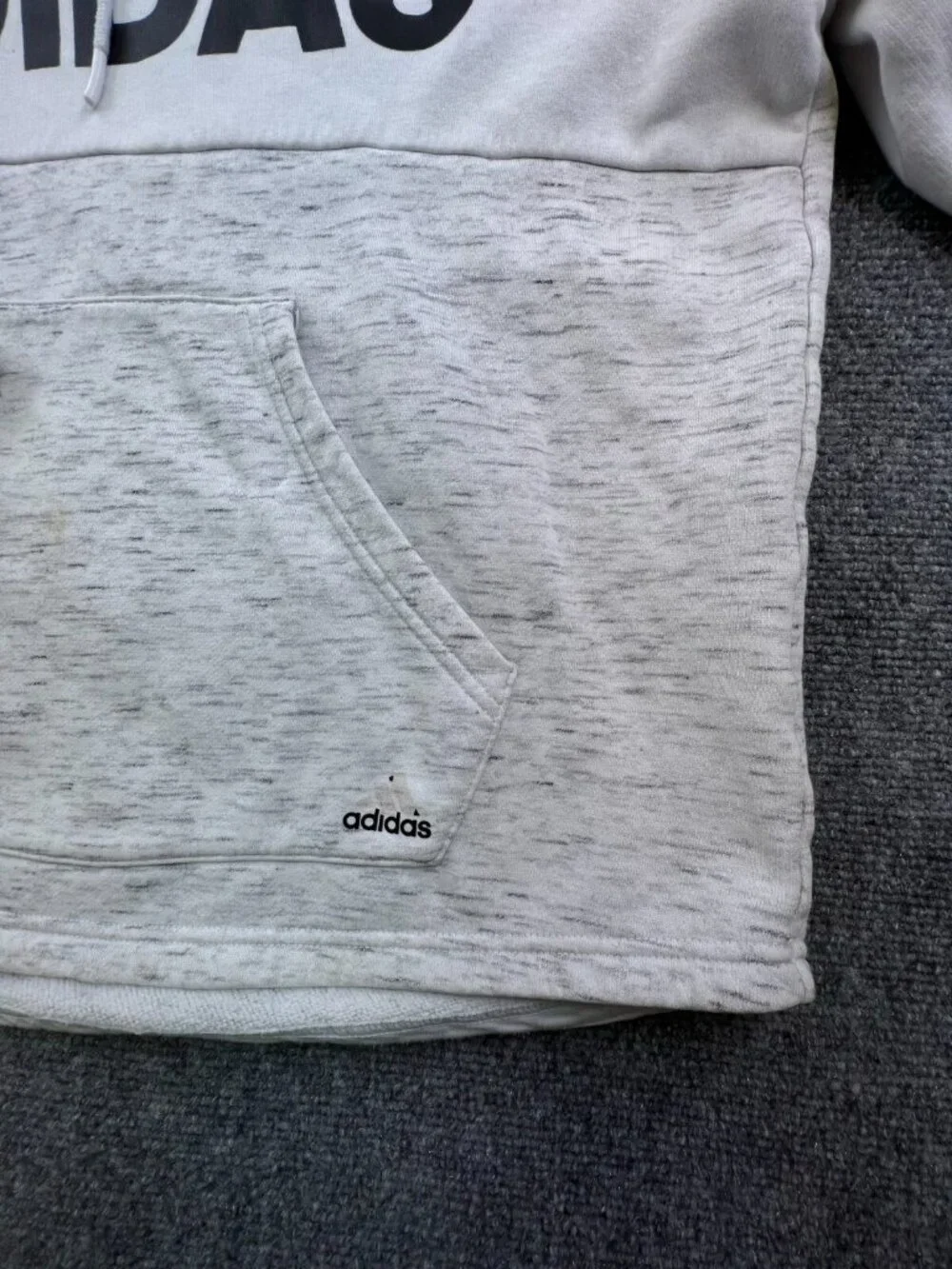 Adidas Pullover Hoodie Size Large White Heather Drawstring Long Sleeve Unisex